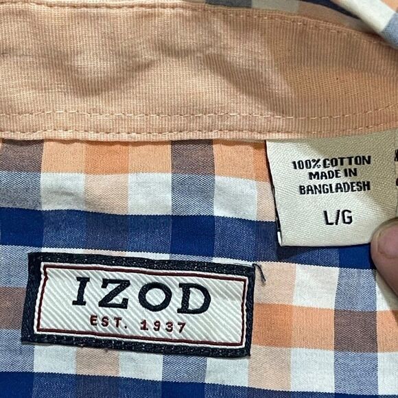 Izod Large Orange Blue Plaid Long Sleeve Button Down Shirt UF Gators Clemson - Picture 3 of 5